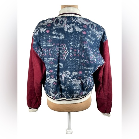 FREE PEOPLE Varsity of Dreams Bomber Jacket Denim Maroon XS - Picture 5 of 13